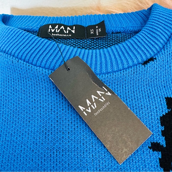 Boohoo Man Oversized portrait Text Knitted sweater Sz XS - Picture 4 of 6